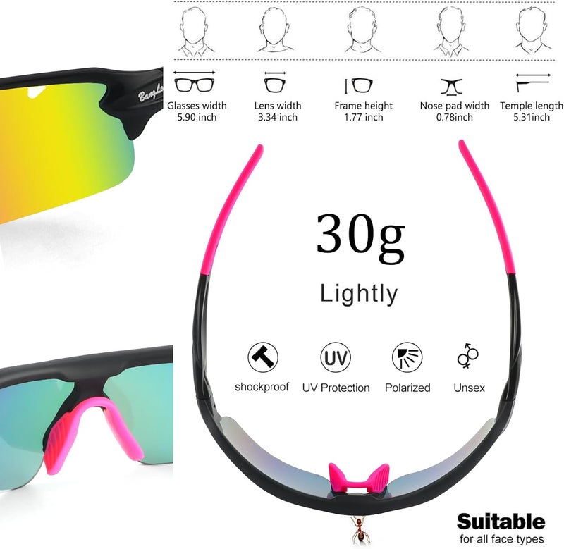 BangLong Polarized Sports Sunglasses Cycling Sun Glasses for Men Women with 5 Interchangeable Lenes for Running Baseball Golf - Image 4